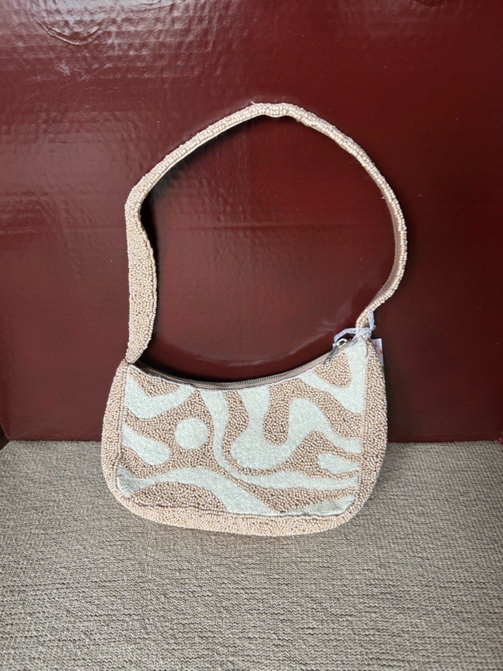 Handcrafted In India Beaded Purse tan Swirl NWT